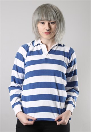 VINTAGE NAUTICAL STRIPED POLO SHIRT SMALL
