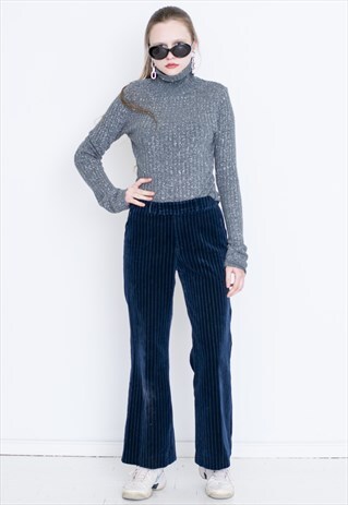 VINTAGE GREY SHINY RETRO TURTLE NECK GOLF JUMPER
