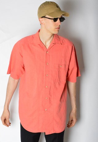 VINTAGE 90S PEACH LINEN BLEND SHORT SLEEVE SHIRT