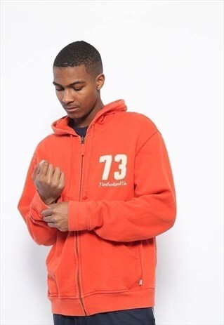 VINTAGE TIMBERLAND BIG LOGO HOODIE ORANGE RED