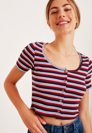 SUBDUED STRIPED CROPPED CHESTER T-SHIRT