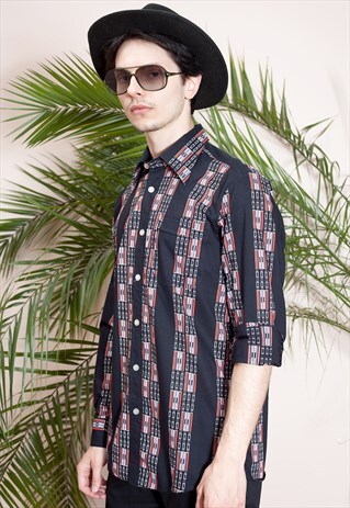 ABSTRACT PRINT HIPSTER COLLAR SHIRT FROM THE 90S