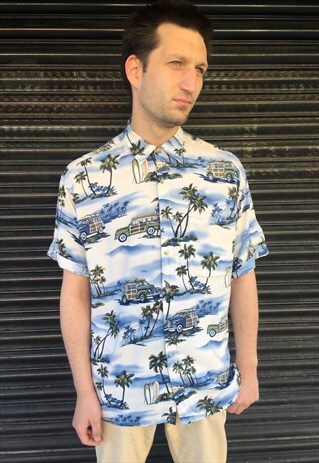 VINTAGE CAR PRINT HAWAIIAN SHIRT