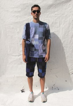 Jersey Boro Ethical Patchwork T-shirt in blue 