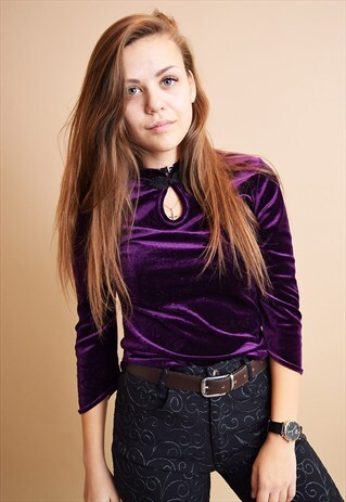 COOL 90'S RETRO MINIMALIST PURPLE VELVET BLOUSE TOP