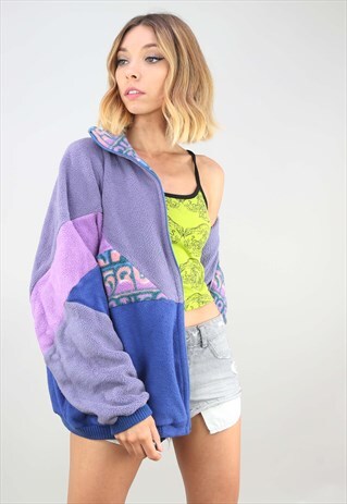 VINTAGE 90S OVERSIZED ZIP UP FESTIVAL FLEECE