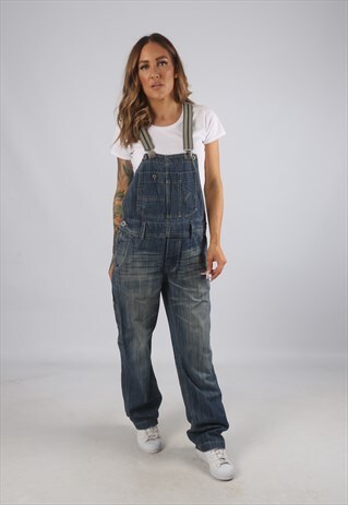 VINTAGE DENIM DUNGAREES BICH REWORKED UK 12 M (9AR)