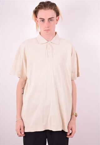 CHAMPION MENS VINTAGE POLO SHIRT LARGE BEIGE 90S