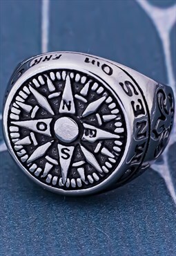 Mens Viking Compass Signet Ring Womens Rings Thick Ring 