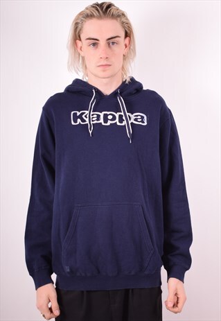 KAPPA MENS VINTAGE HOODIE JUMPER XL NAVY BLUE 90S