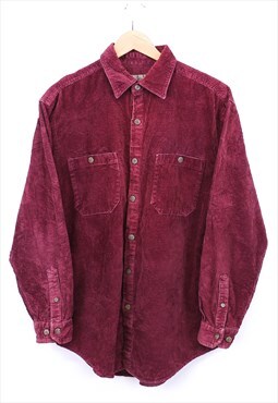 Vintage Corduroy Shirt Burgundy Long Sleeve Button Pocket