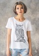 WILD HARE T SHIRT PENCIL SKETCH DRAWING CUTE WHITE TEE WOMEN