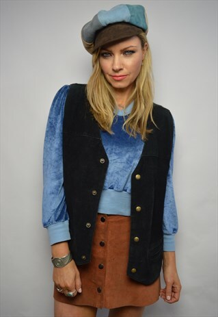 VINTAGE 90S OVERSIZED BLACK SUEDE WAISTCOAT ROCKER BOHO
