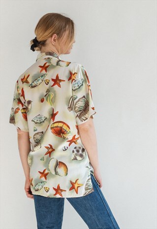 VINTAGE 80S FUNKY HOLIDAY SHIRT WITH SEA STAR PATTERN