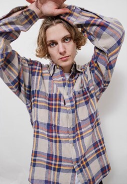 Vintage 90s Relaxed Multicolor Check Button Up Flannel Shirt