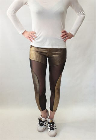 VINTAGE 90' AMAZING COOL SHINY GOLD LEGGINGS WITH MESH
