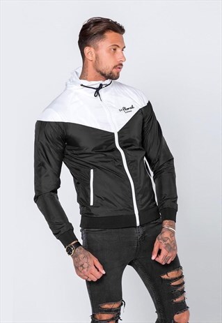 LOGO ZIP UP HOOD SHOWERPROOF WINDBREAKER - BLACK/WHITE