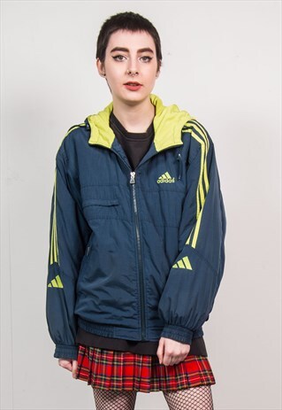 ADIDAS VINTAGE 90'S BLUE & GREEN LIGHTWEIGHT COAT JACKET