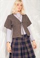 Vintage Knitted Cardigan Y2K Wool Top in Brown