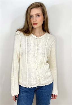 Vintage White Embroidered Ramie Linen Cardigan sweater