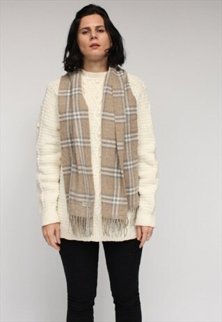 VINTAGE LAMBSWOOL-CASHMERE CHECKED SCARF BEIGE-AS39