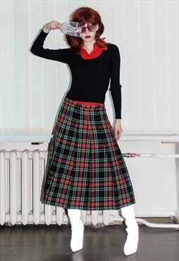 Vintage Y2K tartan midi skirt in red/green/black tones