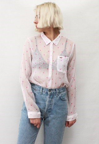 VINTAGE 90' AMAZING CUTE TRANSPARENT WHITE SHIRT WITH DOTS