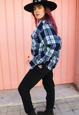 Navy Blue, White & Grey Check Super Soft Flannel Long Sleeve