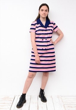 Vintage Women's 80's 90's Double Breasted Striped Dress