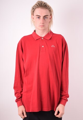 KAPPA MENS VINTAGE POLO SHIRT LONG SLEEVE XL RED 90S
