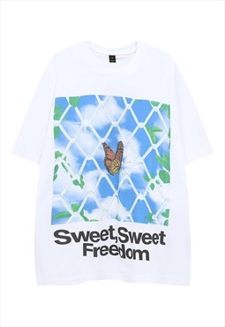 Butterfly print t-shirt prison tee retro freedom top white
