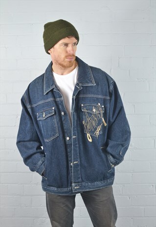 VINTAGE JOHNNY BLAZE DARK BLUE EMBROIDERED DENIM JACKET