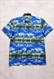 Vintage 90s Blue Hawaiian Funky Print Casual Shirt 