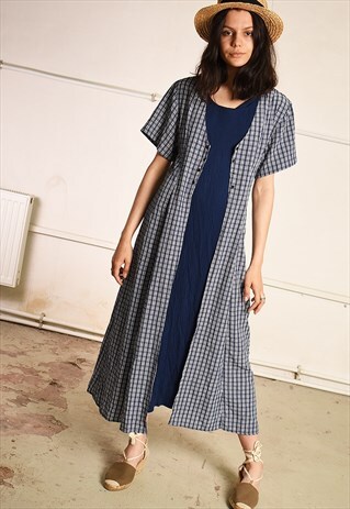 90'S RETRO TARTAN CHECKED MINIMALIST PARIS CHIC MIDI DRESS