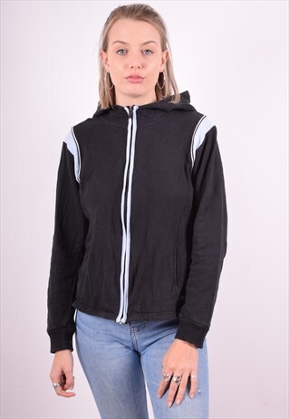 FILA WOMENS VINTAGE HOODIE JACKET MEDIUM BLACK 90'S