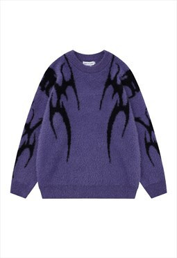 Cyberpunk sweater tattoo print knit jumper fluffy raver top
