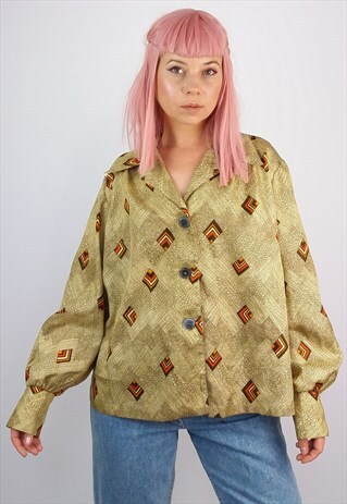 VINTAGE 70'S OVERSIZED BISHOP SLEEVE PRINTED BLOUSE