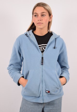 VINTAGE TOMMY HILFIGER FLEECE HOODIE SWEATER BLUE