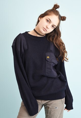 90'S RETRO NAVY BLUE MILITARY STYLE KNIT JUMPER