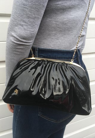 WOMENS 80S HANDBAG JANE SHILTON BAG BLACK EVENING PARTY BAG