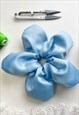 BLUE SATIN OVERSIZE FLOWER SCRUNCHIE