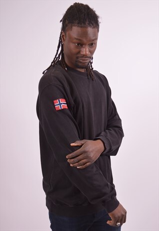 NAPAPIJRI MENS VINTAGE SWEATSHIRT JUMPER LARGE BLACK 90S