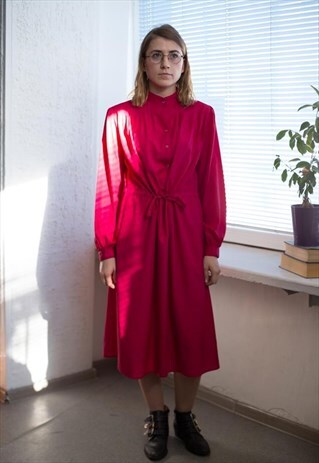VINTAGE 90'S HOT PINK LONG SLEEVED DRESS