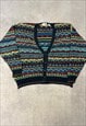 VINTAGE ABSTRACT KNITTED CARDIGAN 3D PATTERNED KNIT SWEATER