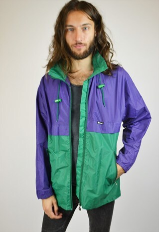 VINTAGE 90'S K-WAY WINDBREAKER MAC WITH FOLDAWAY HOOD