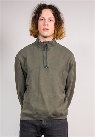 VINTAGE 90'S KHAKI GREEN IZOD PULLOVER QUARTER ZIP SWEATER