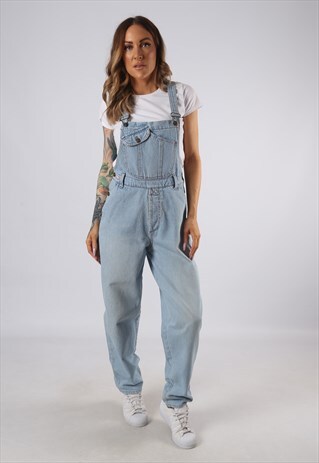 VINTAGE DENIM DUNGAREES WIDE TAPERED LEG UK 10 SMALL (E4S)