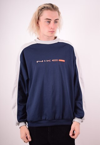 NIKE MENS VINTAGE SWEATSHIRT JUMPER LARGE BLUE 90S