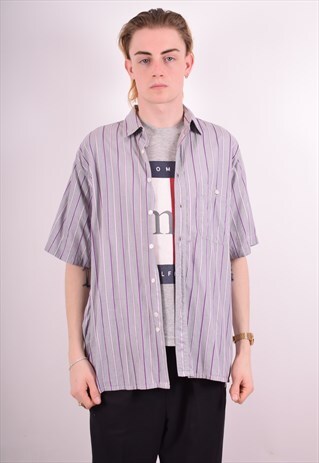 HUGO BOSS MENS VINTAGE SHIRT LARGE GREY 90S