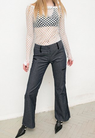 VINTAGE BLUE JEANS WIDE LEG VELVET DETAILING DENIM CLASSIC